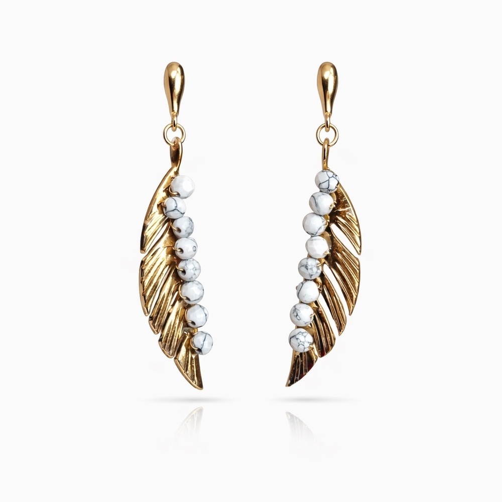 Elegant Gold and White Leaf Earrings